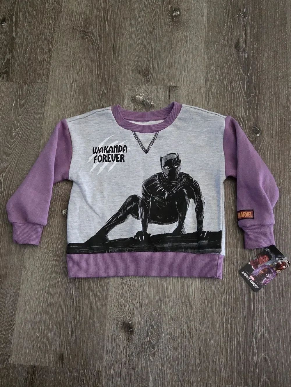 Marvel Toddler Black Panther 'Wakanda Forever' Crewneck Sweatshirt - Purple/Gray